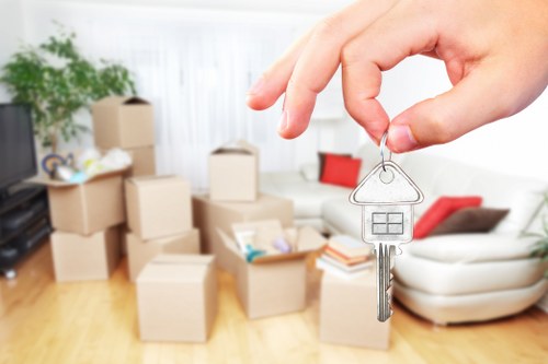 Business furniture and office equipment being prepared for a Catford move